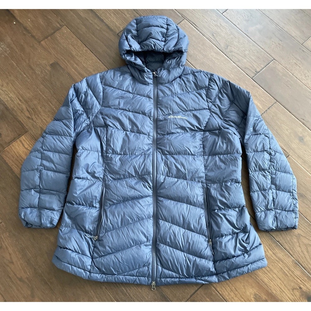 Eddie Bauer Down Jacket Womens XXL 2XL EB650 Hooded Chevron Puffer Quilted Parka